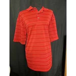 PGA TOUR Men's Golf Polo Shirt L Red Striped Performance‎ Dry Fit Classic Tee